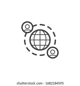 Global Network Connection Line Icon. Linear Style Sign For Mobile Concept And Web Design. Social Network Outline Vector Icon. Symbol, Logo Illustration. Vector Graphics