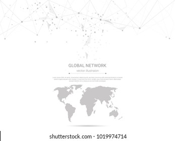 Global network connection, Low poly with connecting dots and lines background, Symbol of international communication, World map connected, Social media, Globalization business and Technology concept.