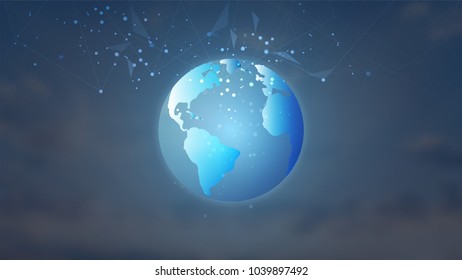 Global network connection, Low poly with connecting dots and lines background, Symbol of Globalization business and Technology concept (Blurred photo for an example)