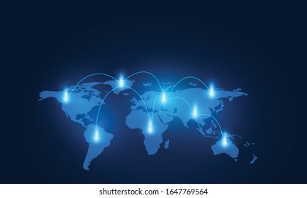 Global network connection map. Social network concept. business. internet.3D world map ,work from home