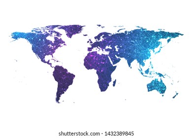 Global network connection plexus particle world map. World map point and line composition concept vector illustration of global business. Worldwide network connection.