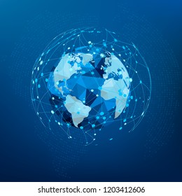 Global network connection. Polygonal World map. Dots and lines World Wide Web structure. Vector Illustration