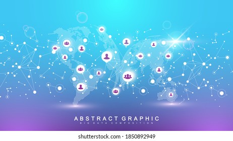 Global network connection. Social network communication in the global business. World map point and line composition concept. Vector illustration