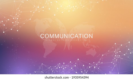 Global network connection. Social network communication in the global business. World map point and line composition concept. Vector illustration