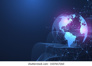 Global network connection social concept. Big Data Visualization. Network communication. Internet and Technology. Business vector illustration.