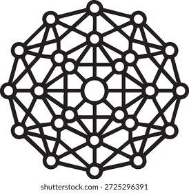 Global network connection sphere. Blockchain and decentralized data node structure icon.