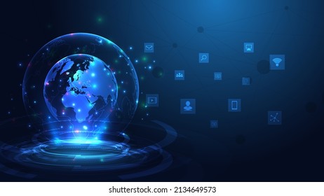 Global network connection. Global technology. World map abstract technology background global business innovation concept