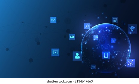 Conexión de red global. Tecnología global. Panorama mundial de tecnología abstracta concepto de innovación empresarial global