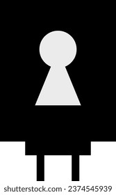 Global network connection tracking concept. Stylized human silhouette like keyhole icon black white background. Vector illustration geometric design.