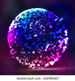 Global Network Connection Visualization. Digital Abstract Background With Glowing Halftone, Flying Debris. 3D Vector Illustration.