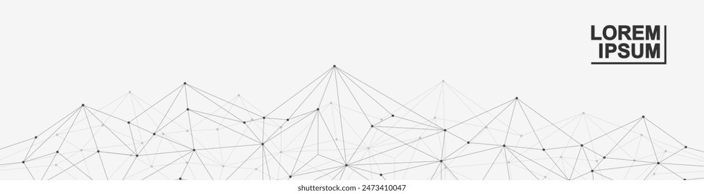 Global network connection website header or banner design. Abstract background with connecting dots and lines. Global business. Social network communication. Internet technology. Vector illustration