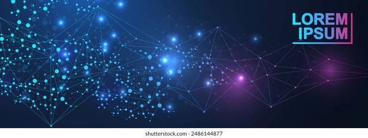 Global network connection website header or banner design. Abstract background with connecting dots and lines. Global business. Social network communication. Internet technology. Vector illustration