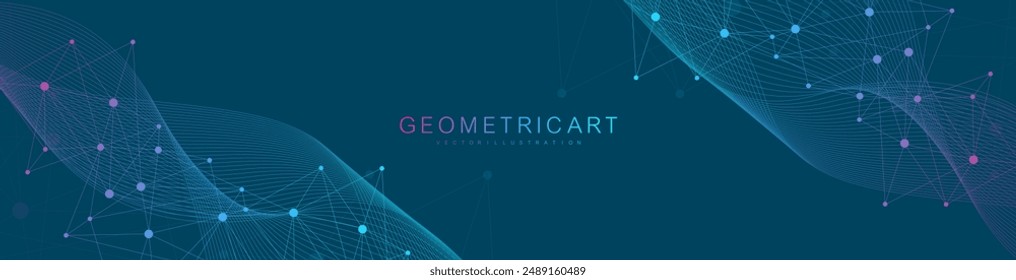Global network connection website header or banner design. Abstract background with connecting dots and lines. Global business. Social network communication. Internet technology. Vector illustration