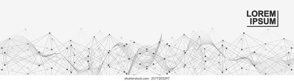 Global network connection website header or banner design. Abstract background with connecting dots and lines. Global business. Social network communication. Internet technology. Vector illustration