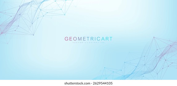 Global network connection website header or banner design. Abstract background with connecting dots and lines. Global business. Social network communication. Internet technology. Vector illustration
