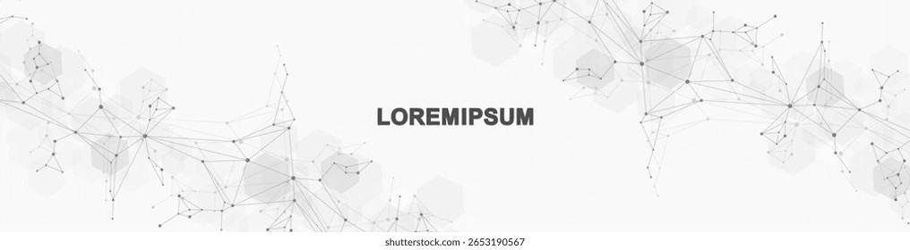 Global network connection website header or banner design. Abstract background with connecting dots and lines. Global business. Social network communication. Internet technology. Vector illustration