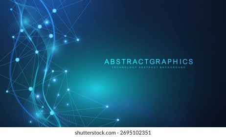 Global network connection website header or banner design. Abstract background with connecting dots and lines. Global business. Social network communication. Internet technology. Vector illustration