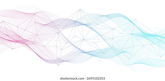 Global network connection website header or banner design. Abstract background with connecting dots and lines. Global business. Social network communication. Internet technology. Vector illustration