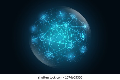 Global network connection World map abstract technology background global business innovation concept
