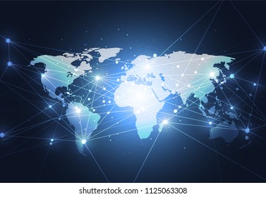 Globale Netzwerkverbindung. Weltkarte Punkt-und Linie-Kompositionskonzept für globales Geschäft. Vektorgrafik