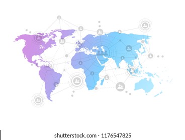 Global network connection. World map point and line composition concept of Connection technologies for business. Mixed media