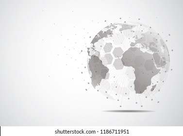 Conexión de red global. Concepto de punto de mapa mundial y composición de línea de los negocios globales. Ilustración vectorial