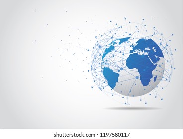 Conexión de red global. Concepto de punto de mapa mundial y composición de línea de los negocios globales. Ilustración vectorial