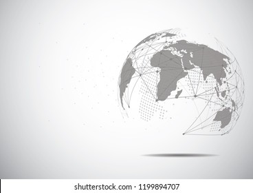 Conexión de red global. Concepto de punto de mapa mundial y composición de línea de los negocios globales. Ilustración vectorial