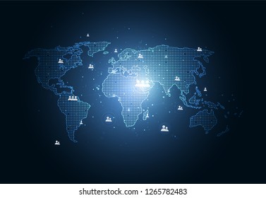 Conexión de red global. Concepto de punto de mapa mundial y composición de líneas de negocio global. Ilustración vectorial