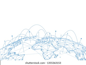 Conexión de red global. Concepto de punto de mapa mundial y composición de línea de los negocios globales. Ilustración vectorial