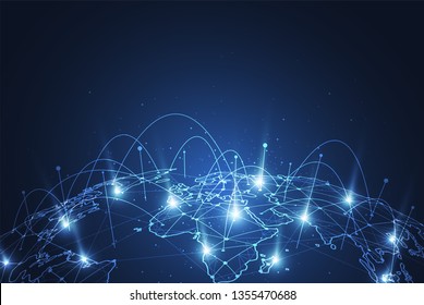 Globale Netzwerkverbindung. Weltkarte Punkt-und Linie-Kompositionskonzept für globales Geschäft. Vektorgrafik