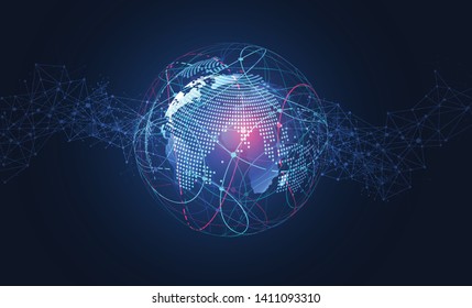 Global Network Connection. World Map Point And Line Composition Concept Of Global Business. Vector Illustration