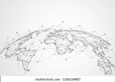 Conexión de red global. Concepto de punto de mapa mundial y composición de línea de los negocios globales. Ilustración vectorial