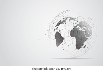  Conexión de red global. Concepto de punto de mapa mundial y composición de línea de los negocios globales. Ilustración vectorial