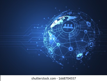 Globale Netzwerkverbindung. Weltkarte Punkt-und Linie-Kompositionskonzept für globales Geschäft. Vektorillustration-Illustration