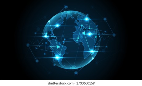 Global network connection World map abstract technology background global business innovation concept
