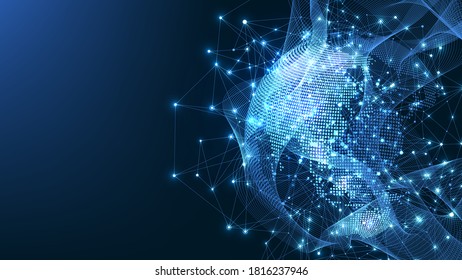 Global network connection. World map point and line composition concept of global business. Internet technology. Social network. Vector Illustration.