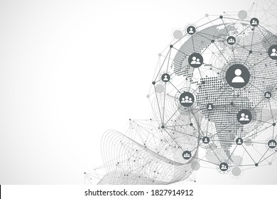 Global network connection. World map point and line composition concept of global business. Internet technology. Social network. Vector Illustration.