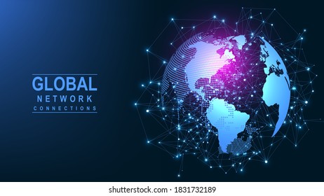 Global network connection. World map point and line composition concept of global business. Internet technology. Social network. Vector Illustration