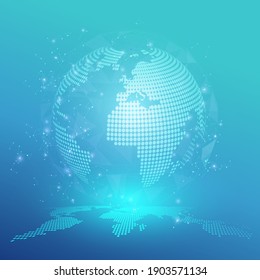 Conexión de red global. Concepto de punto de mapa mundial y composición de línea del concepto de negocio global. Ilustración vectorial