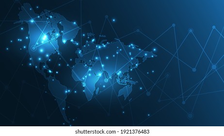 Global network connection World map abstract technology background global business innovation concept
