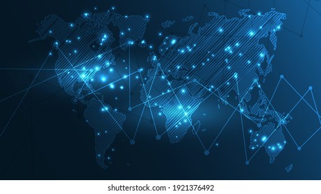 Global network connection World map abstract technology background global business innovation concept
