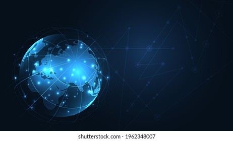 Global network connection World map abstract technology background global business innovation concept