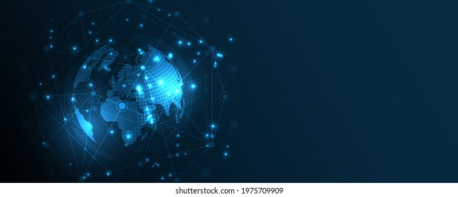 Global network connection World map abstract technology background global business innovation concept

