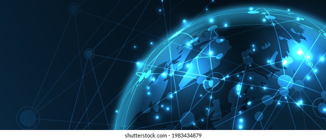 Global network connection World map abstract technology background global business innovation concept
