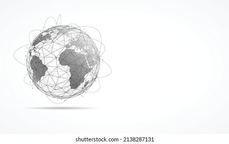 Conexión de red global. Concepto de punto de mapa mundial y composición de línea de los negocios globales. Ilustración vectorial