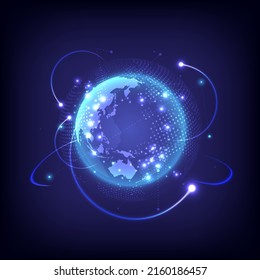 Conexión de red global Mapa mundial de antecedentes de tecnología abstracta innovación empresarial global, red, internet y comunicación. Interfaz futurista de globalización