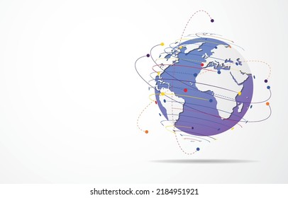 Conexión de red global. Concepto de punto de mapa mundial y composición de línea de los negocios globales. Ilustración vectorial