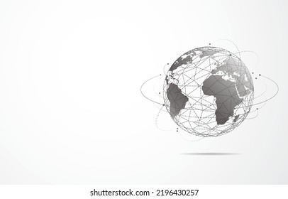 Conexión de red global. Concepto de punto de mapa mundial y composición de línea de los negocios globales. Ilustración vectorial