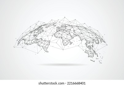 Conexión de red global. Concepto de punto de mapa mundial y composición de línea de los negocios globales. Ilustración vectorial